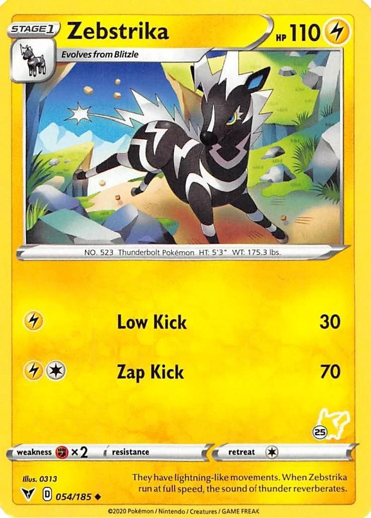 Zebstrika - 054/185 (#25 Pikachu Stamped)