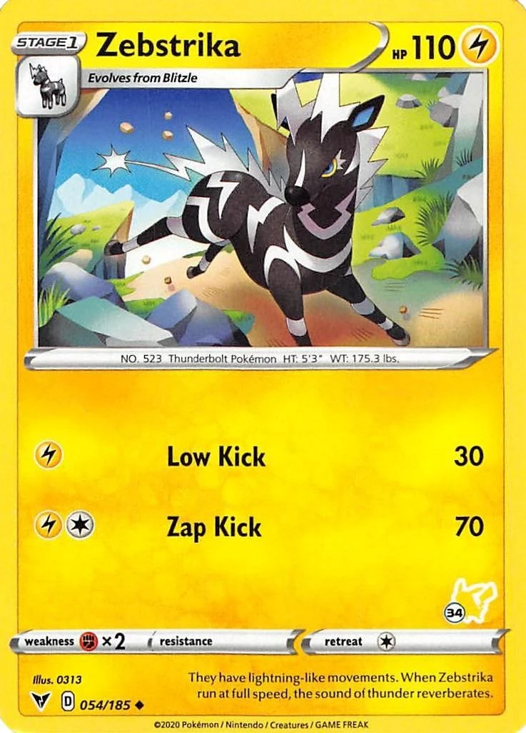 Zebstrika - 054/185 (#34 Pikachu Stamped)