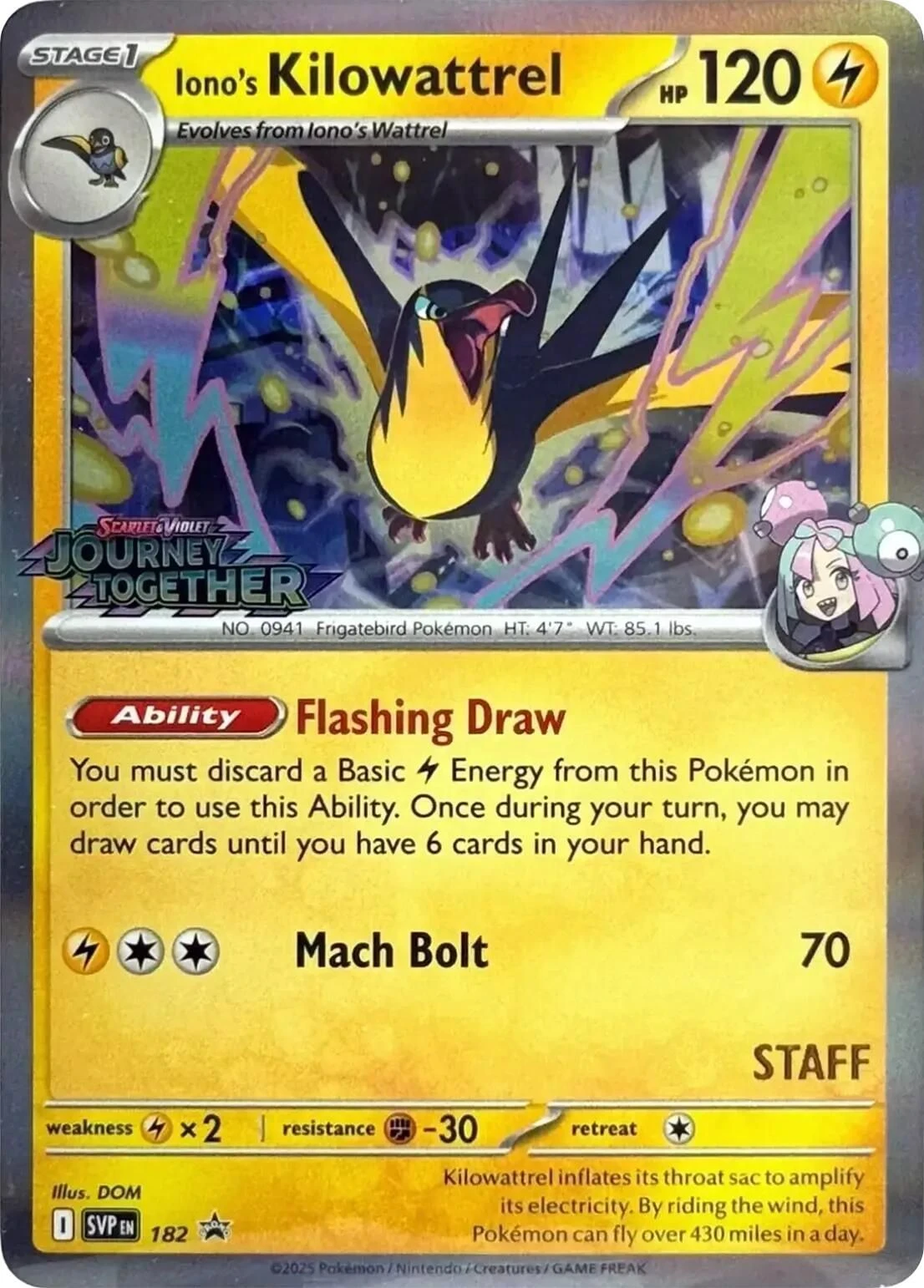 Iono's Kilowattrel - 182 (Prerelease) [Staff]
