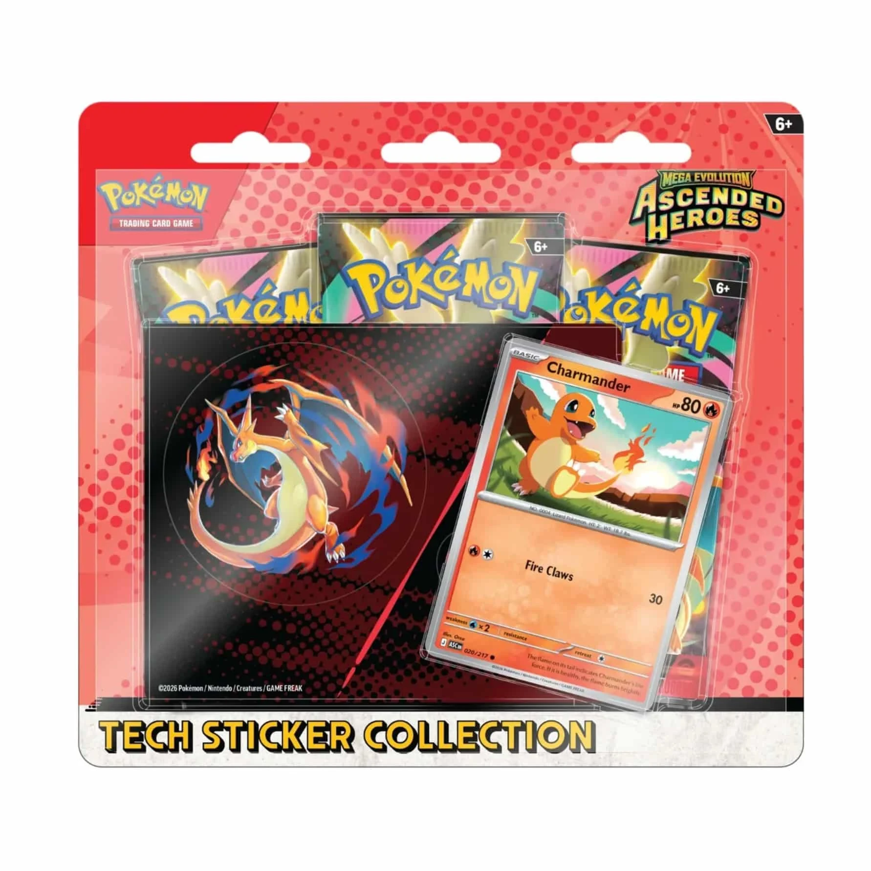 Pokémon Mega Evolution Ascended Heroes Charmander Tech Sticker Blister Español
