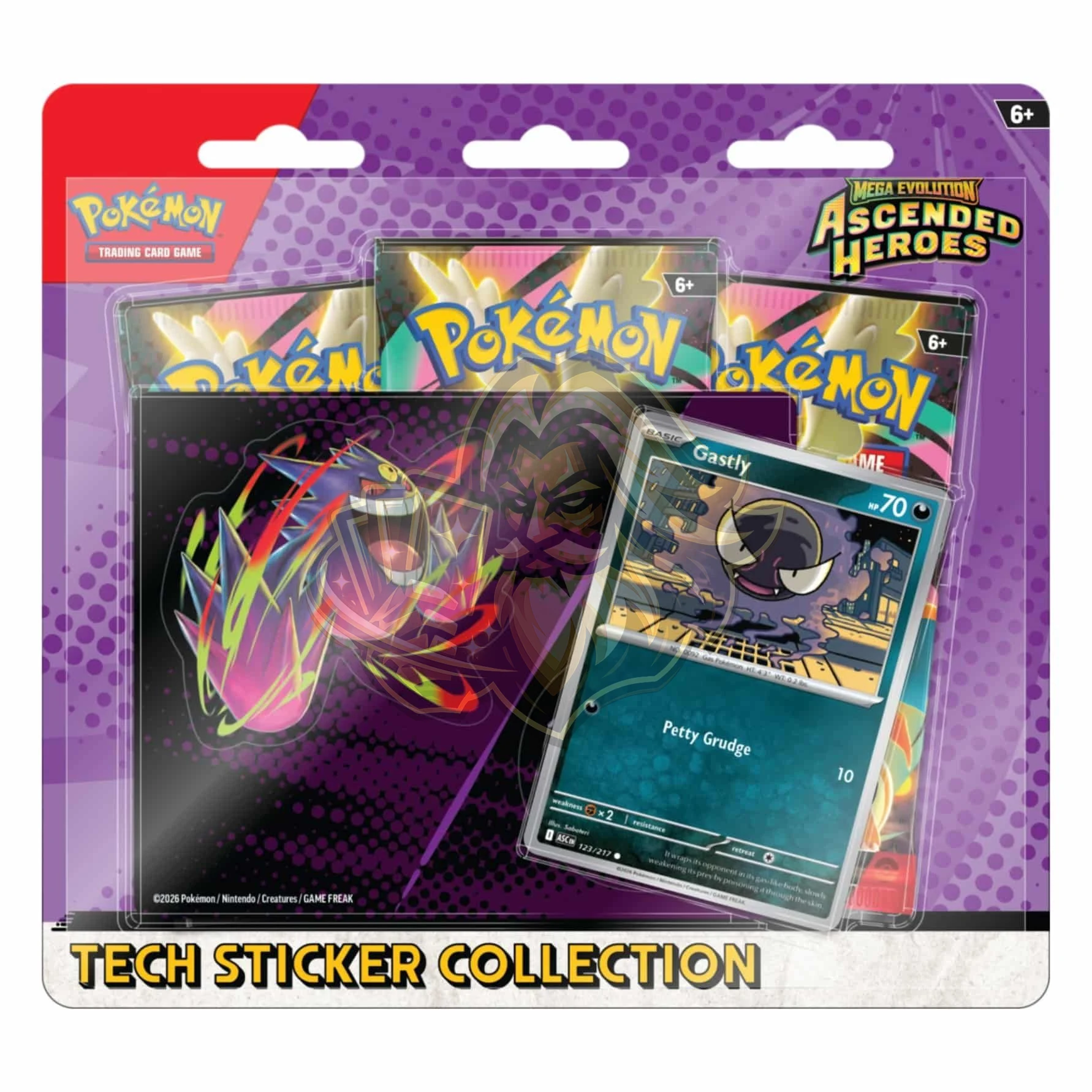 Pokémon Mega Evolution Ascended Heroes Gastly Tech Sticker Blister Español