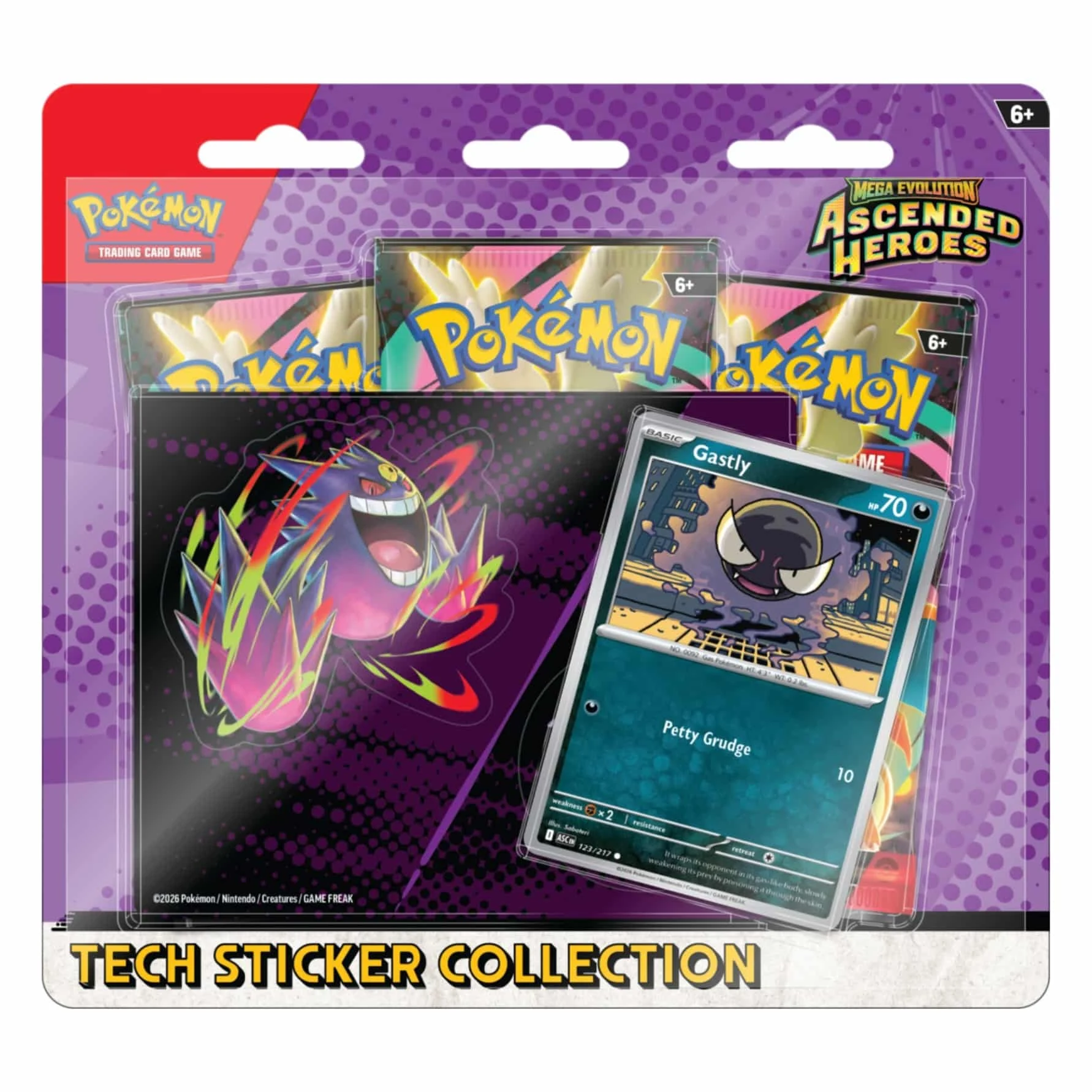 Pokémon Mega Evolution Ascended Heroes Gastly Tech Sticker Blister Español